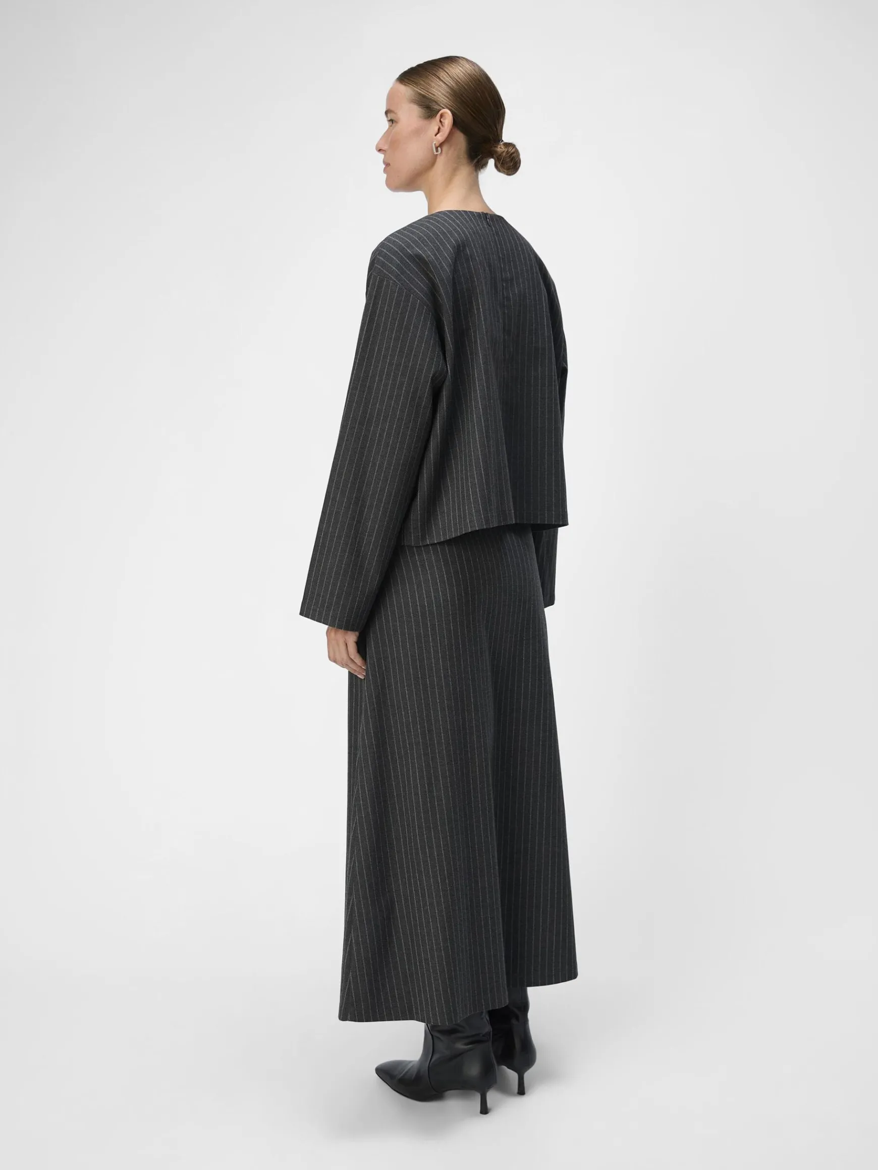 OBJECT Kjolar*KRITSTRECKSRANDIGA MAXIKJOL Dark Grey Melange