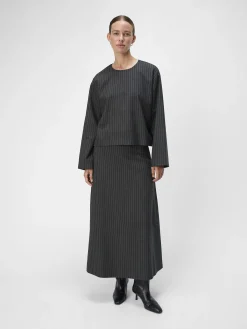 OBJECT Skjortor*KRITSTRECKSRANDIGA TOPP Dark Grey Melange