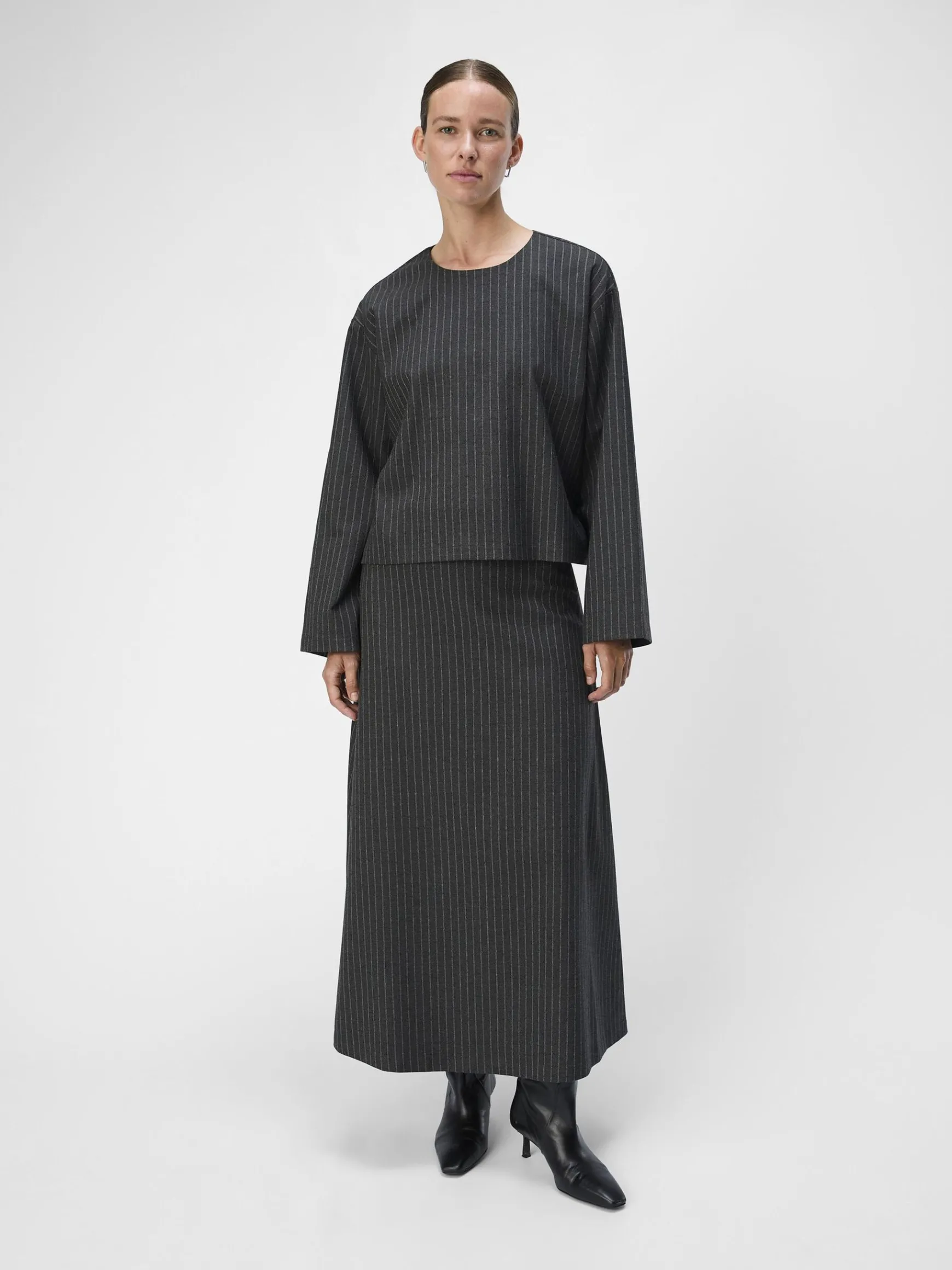 OBJECT Skjortor*KRITSTRECKSRANDIGA TOPP Dark Grey Melange