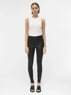 OBJECT Byxor*LÄDERSYDD LEGGINGS Black
