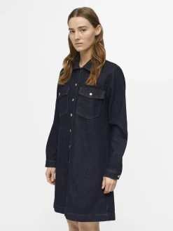 OBJECT Klänningar*LÅNGÄRMAD JEANSKLÄNNING Dark Blue Denim