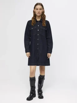 OBJECT Klänningar*LÅNGÄRMAD JEANSKLÄNNING Dark Blue Denim