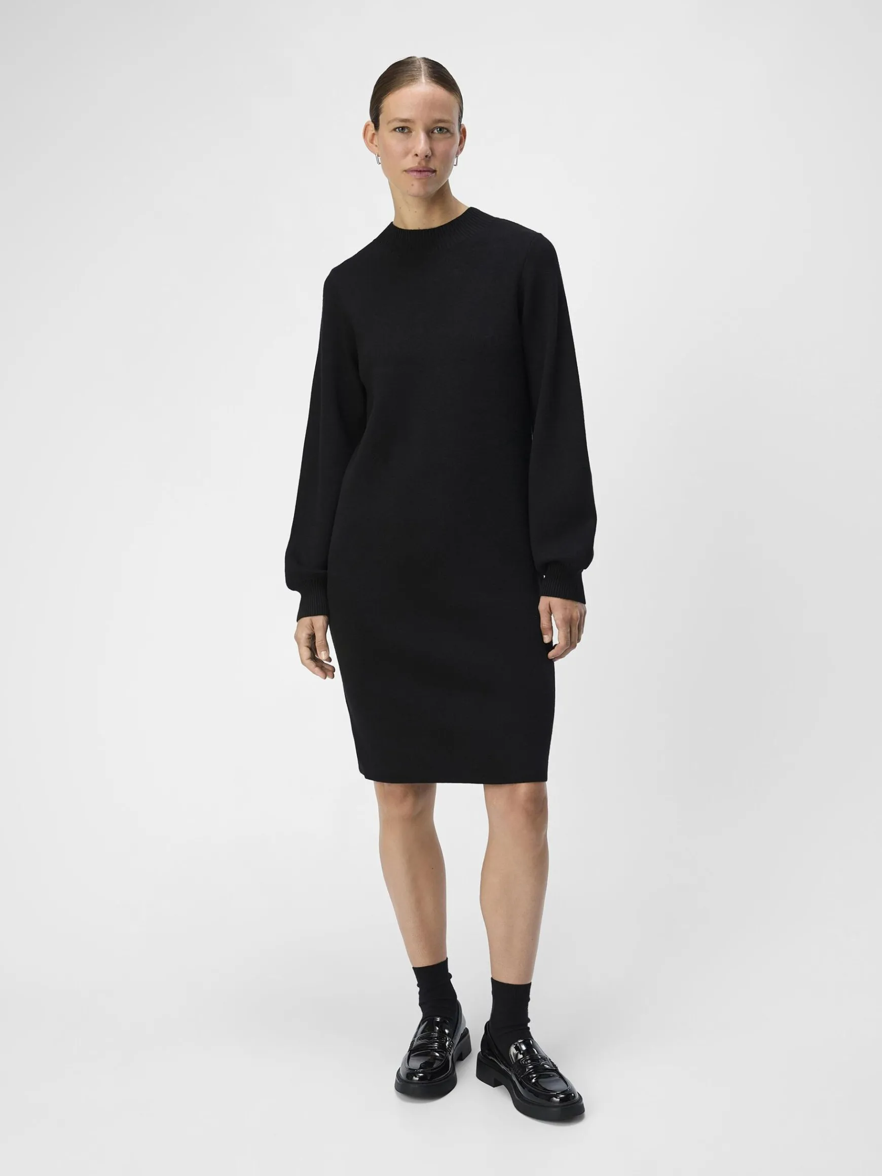 OBJECT Basic|Klänningar*LÅNGÄRMAD STICKAD KLÄNNING Black