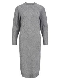 OBJECT Klänningar*LÅNGÄRMAD STICKAD KLÄNNING Medium Grey Melange