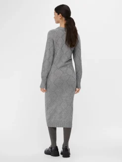 OBJECT Klänningar*LÅNGÄRMAD STICKAD KLÄNNING Medium Grey Melange