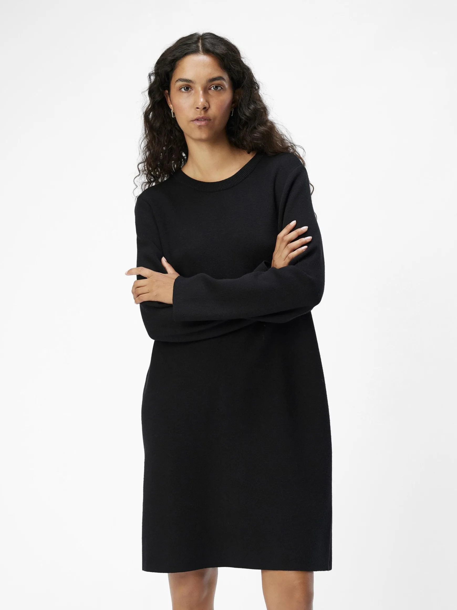 OBJECT Basic|Klänningar*LÅNGÄRMAD STICKAD KLÄNNING Black