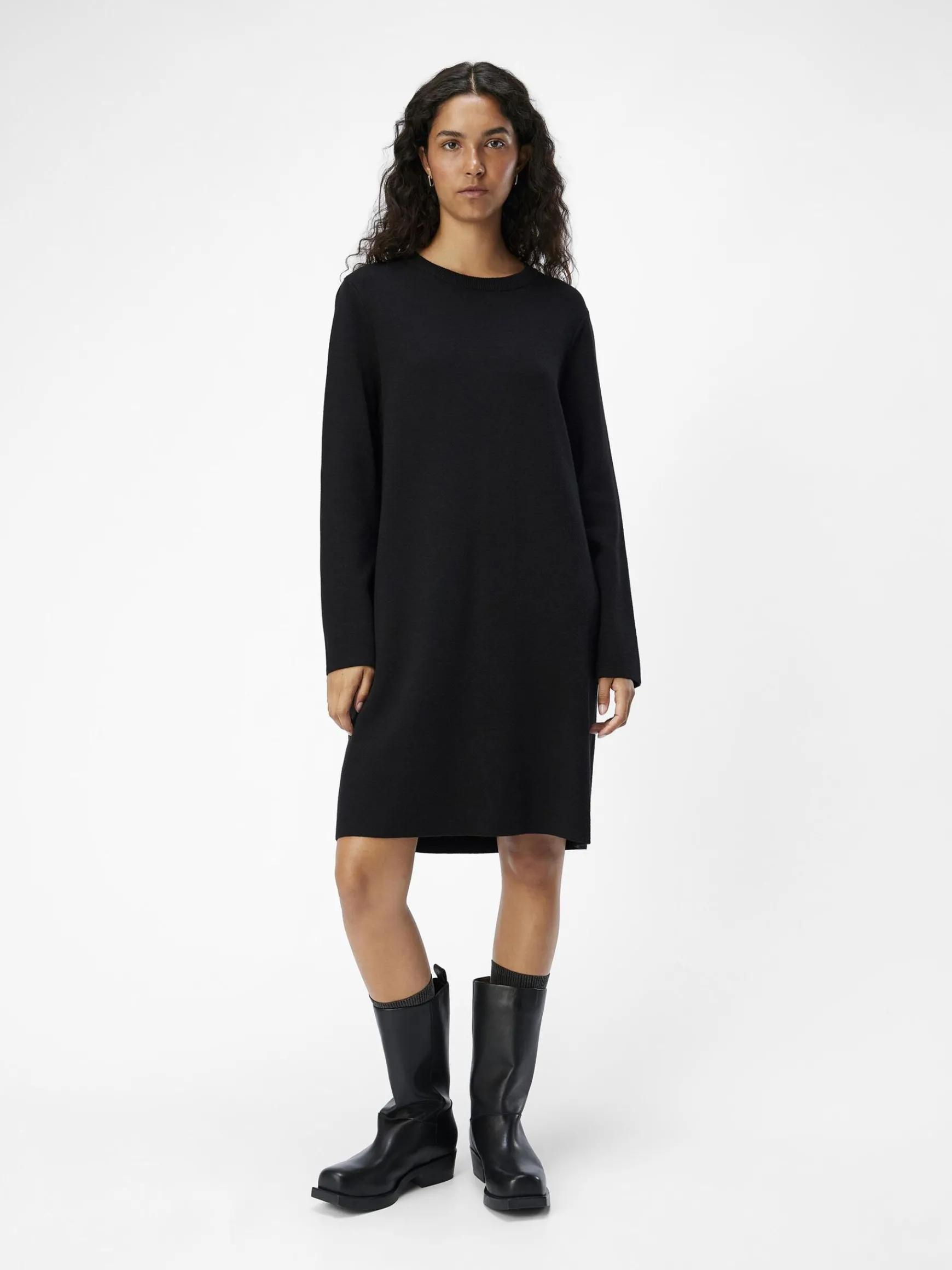 OBJECT Basic|Klänningar*LÅNGÄRMAD STICKAD KLÄNNING Black