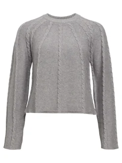 OBJECT Stickat*LÅNGÄRMAD TRÖJA Light Grey Melange