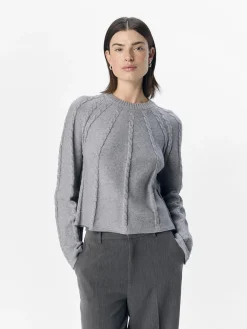 OBJECT Stickat*LÅNGÄRMAD TRÖJA Light Grey Melange