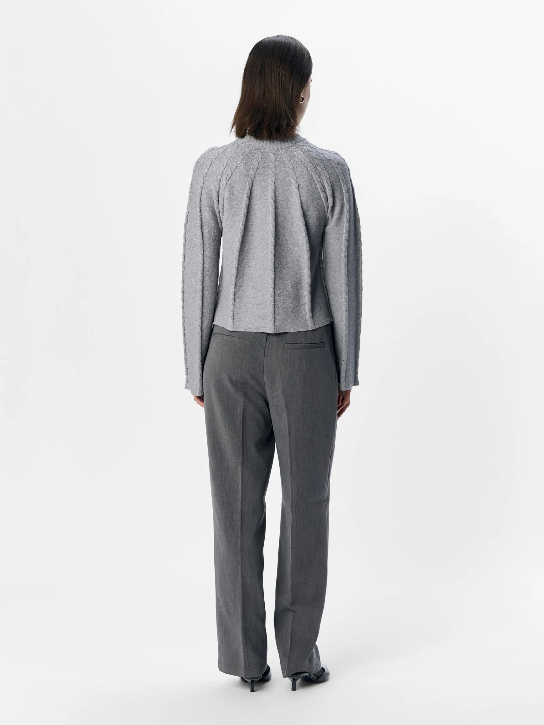 OBJECT Stickat*LÅNGÄRMAD TRÖJA Light Grey Melange
