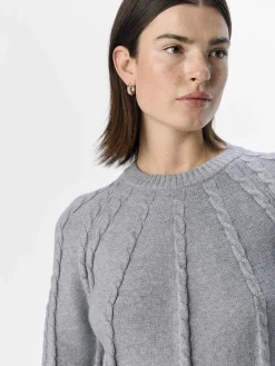 OBJECT Stickat*LÅNGÄRMAD TRÖJA Light Grey Melange