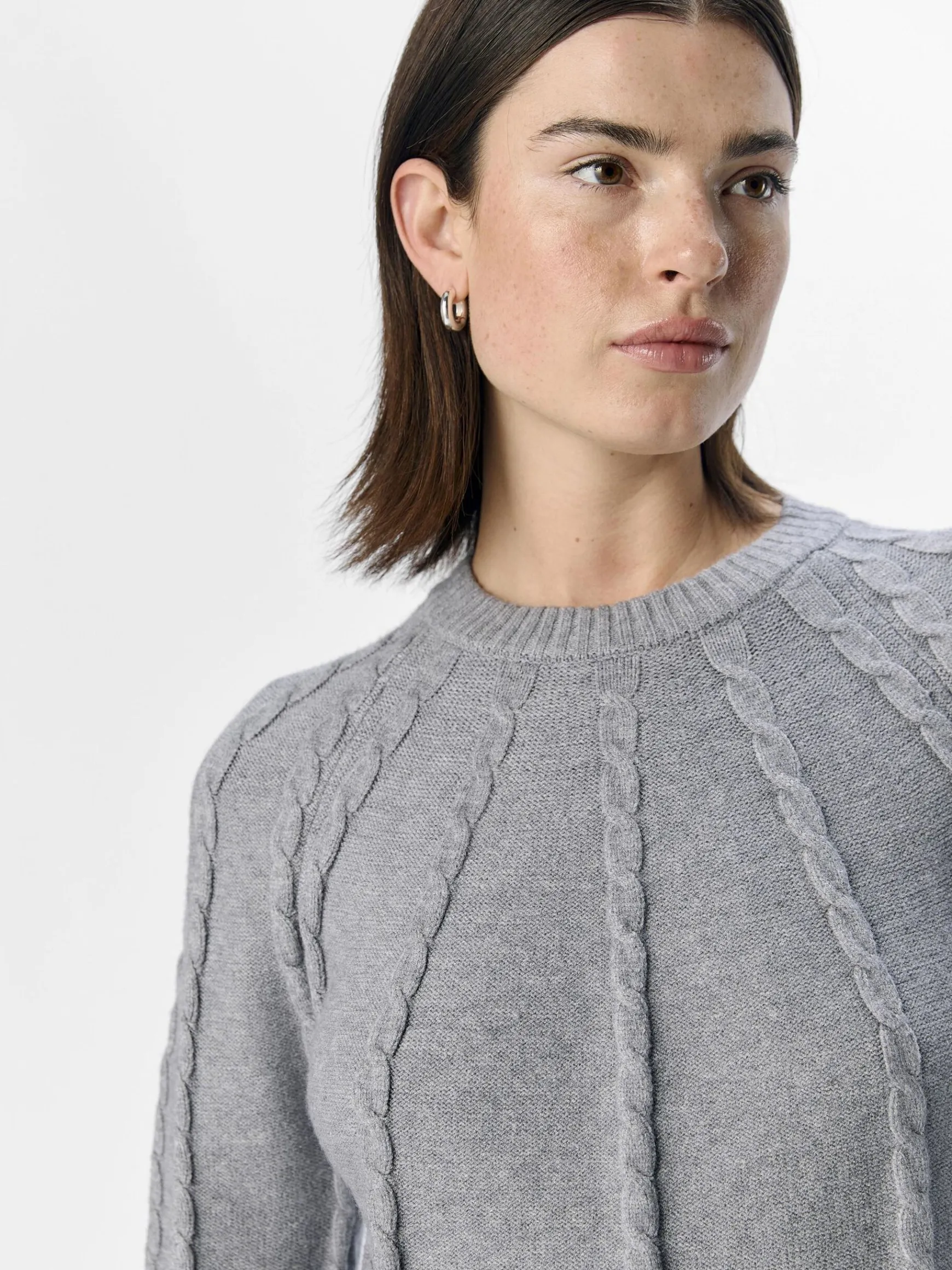 OBJECT Stickat*LÅNGÄRMAD TRÖJA Light Grey Melange