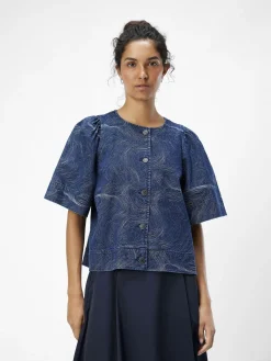 OBJECT Toppar*MED TRYCK JEANSSKJORTA Dark Blue Denim