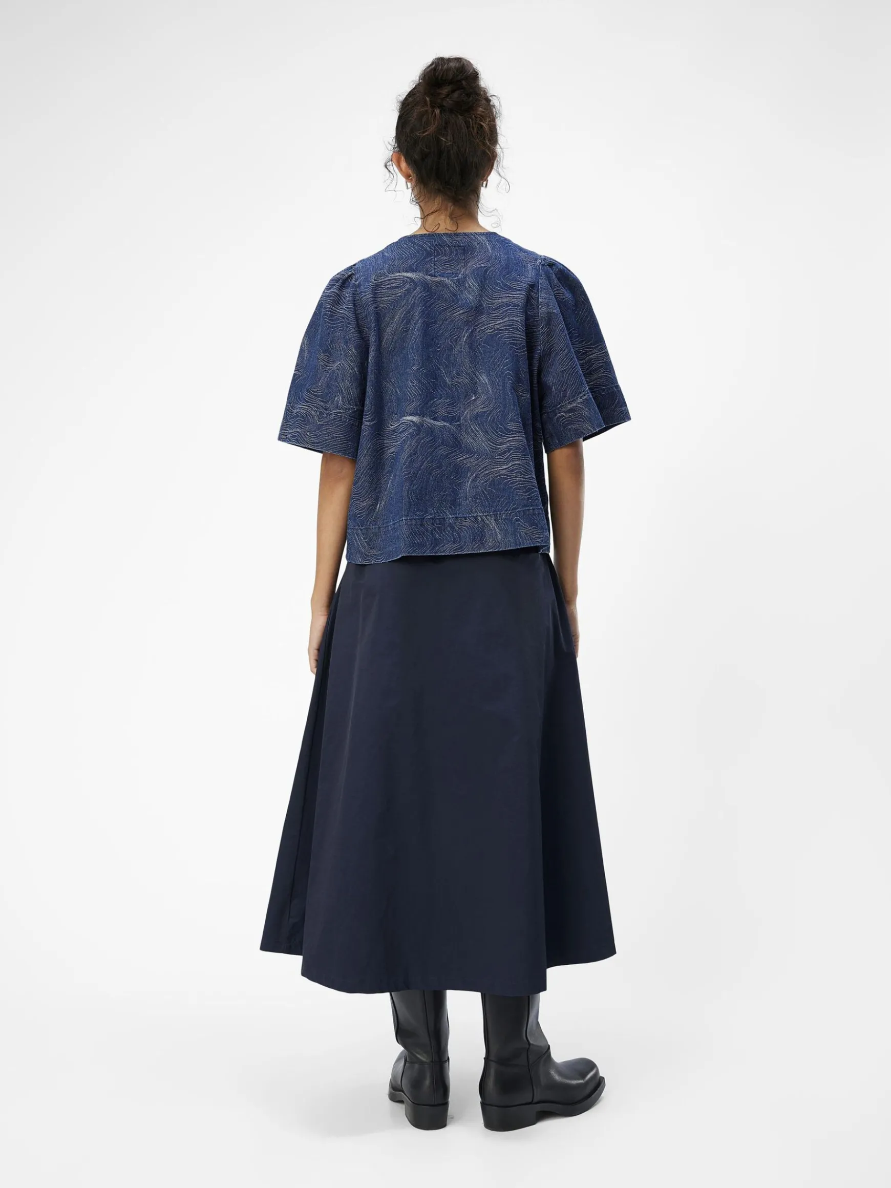 OBJECT Toppar*MED TRYCK JEANSSKJORTA Dark Blue Denim