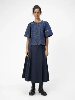 OBJECT Toppar*MED TRYCK JEANSSKJORTA Dark Blue Denim