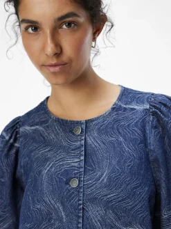 OBJECT Toppar*MED TRYCK JEANSSKJORTA Dark Blue Denim