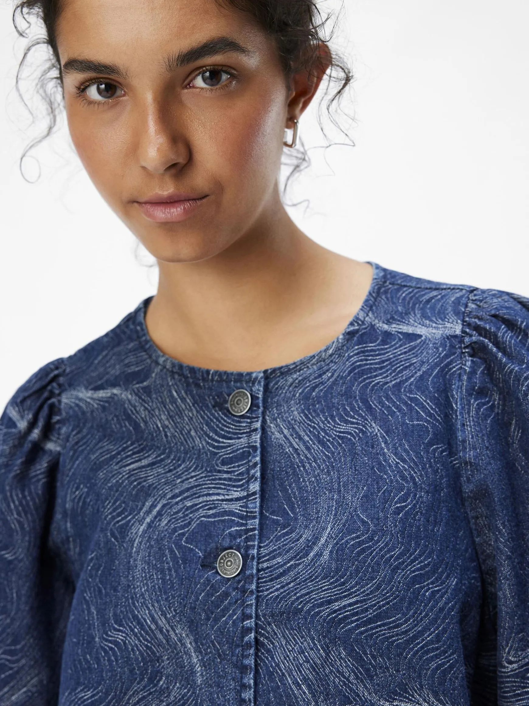 OBJECT Toppar*MED TRYCK JEANSSKJORTA Dark Blue Denim