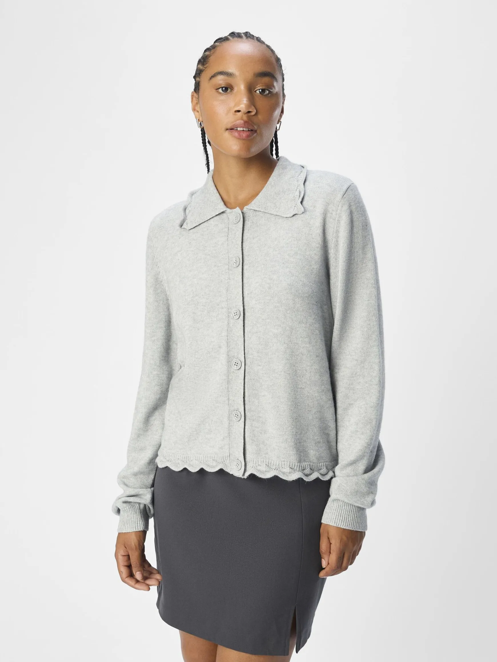 OBJECT Stickat*MELERAD KOFTA Light Grey Melange