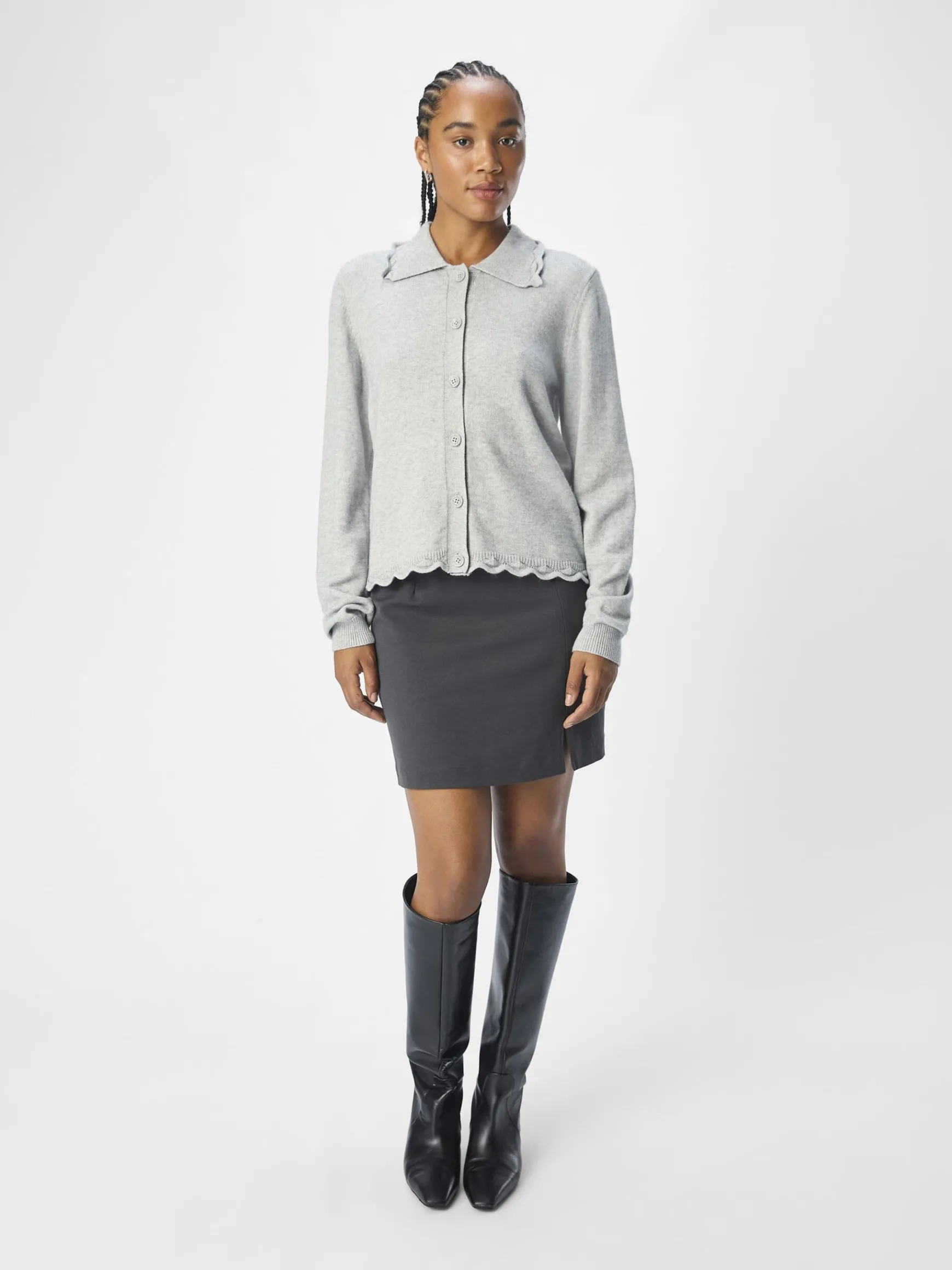 OBJECT Stickat*MELERAD KOFTA Light Grey Melange