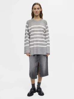 OBJECT Stickat*OBJESTER TRÖJA Light Grey Melange