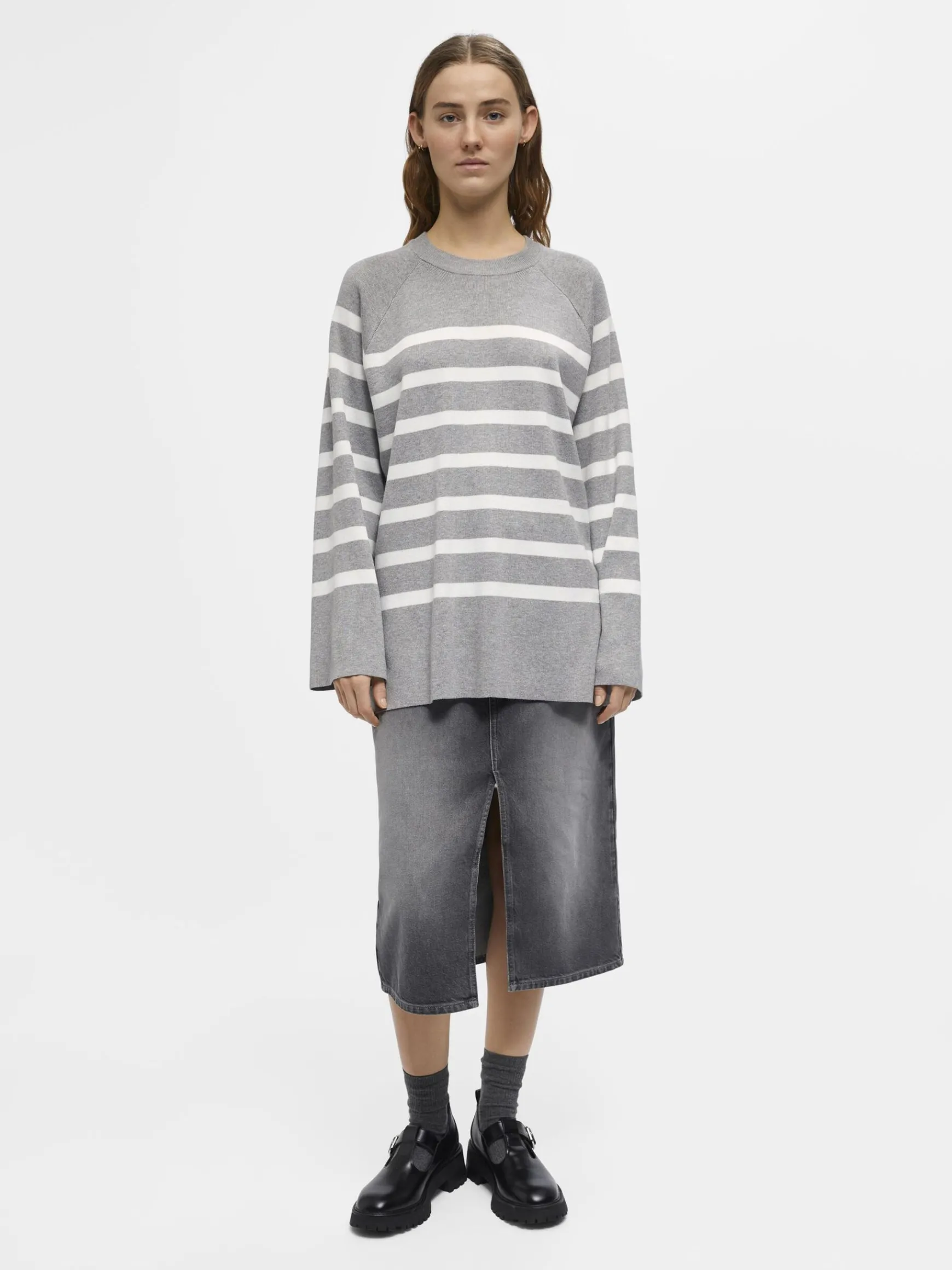 OBJECT Stickat*OBJESTER TRÖJA Light Grey Melange