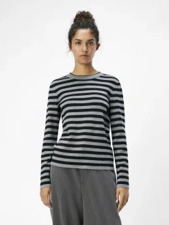 OBJECT Stickat*OBJESTER TRÖJA Medium Grey Melange