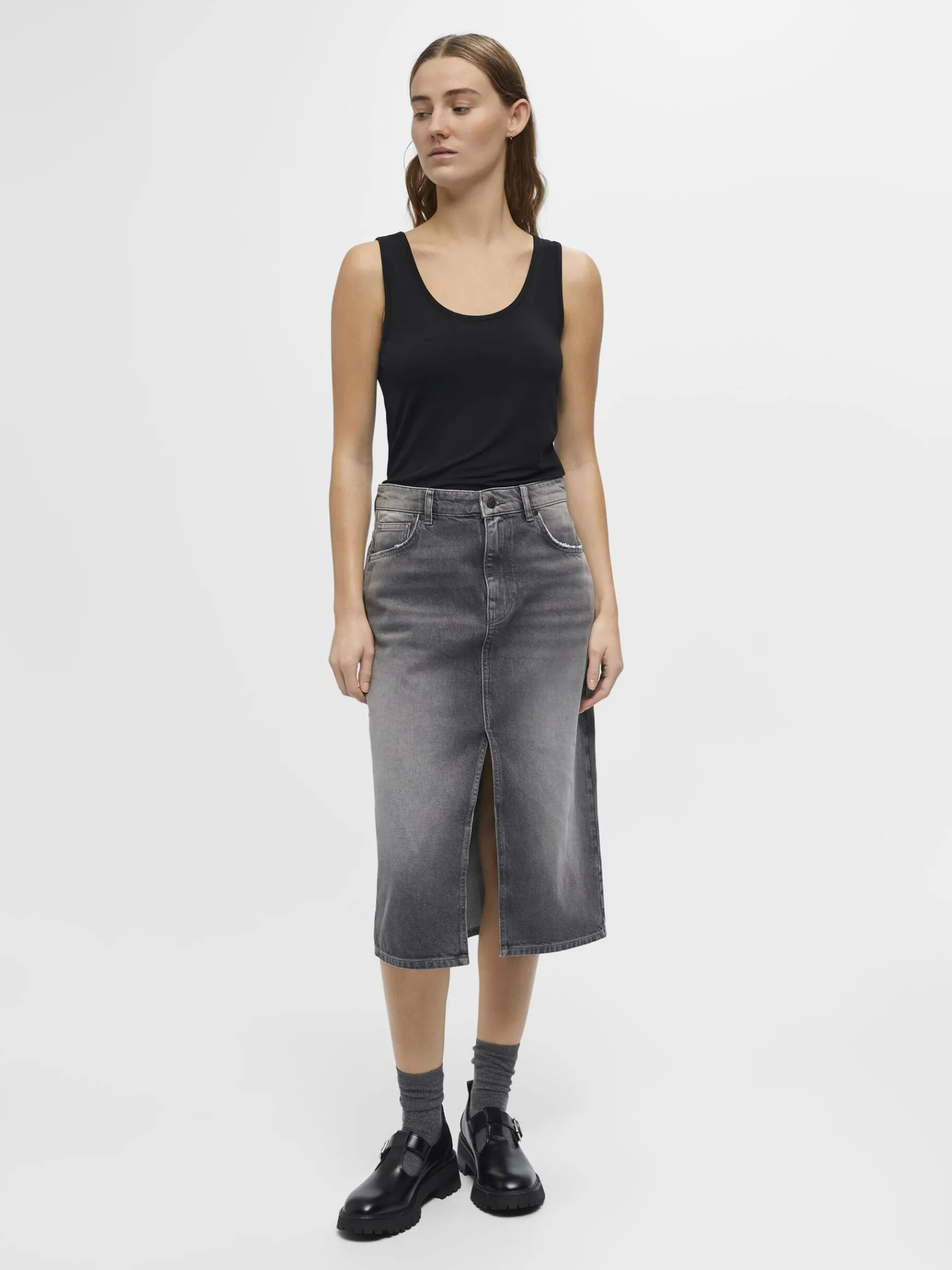 OBJECT Kjolar*OBJHARLOW MIDIKJOL Grey Denim