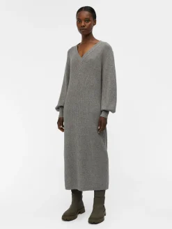 OBJECT Klänningar*OBJMALENA STICKAD KLÄNNING Medium Grey Melange