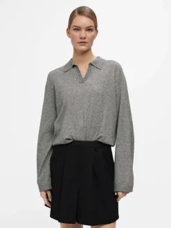 OBJECT Basic|Stickat*OBJTHESS PIKÉTRÖJA Medium Grey Melange
