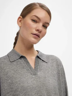 OBJECT Basic|Stickat*OBJTHESS PIKÉTRÖJA Medium Grey Melange