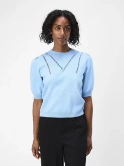 OBJECT Stickat*PUFFÄRMAD STICKAD TOPP Airy Blue