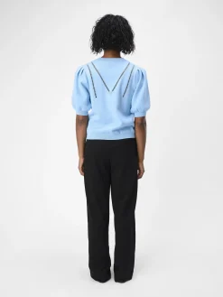 OBJECT Stickat*PUFFÄRMAD STICKAD TOPP Airy Blue