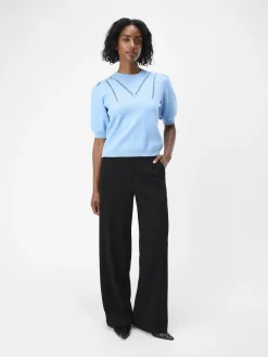 OBJECT Stickat*PUFFÄRMAD STICKAD TOPP Airy Blue