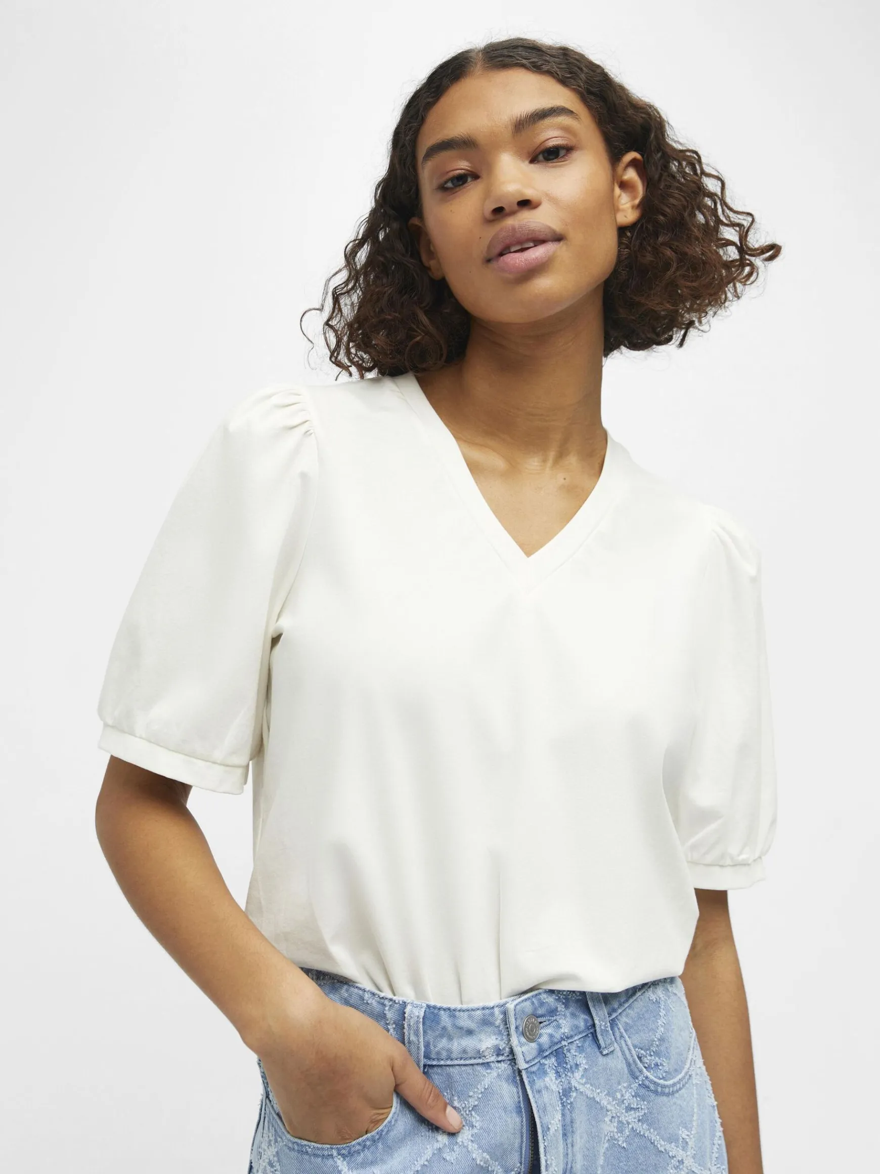 OBJECT Basic|Toppar*PUFFÄRMAD T-SHIRT Cloud Dancer