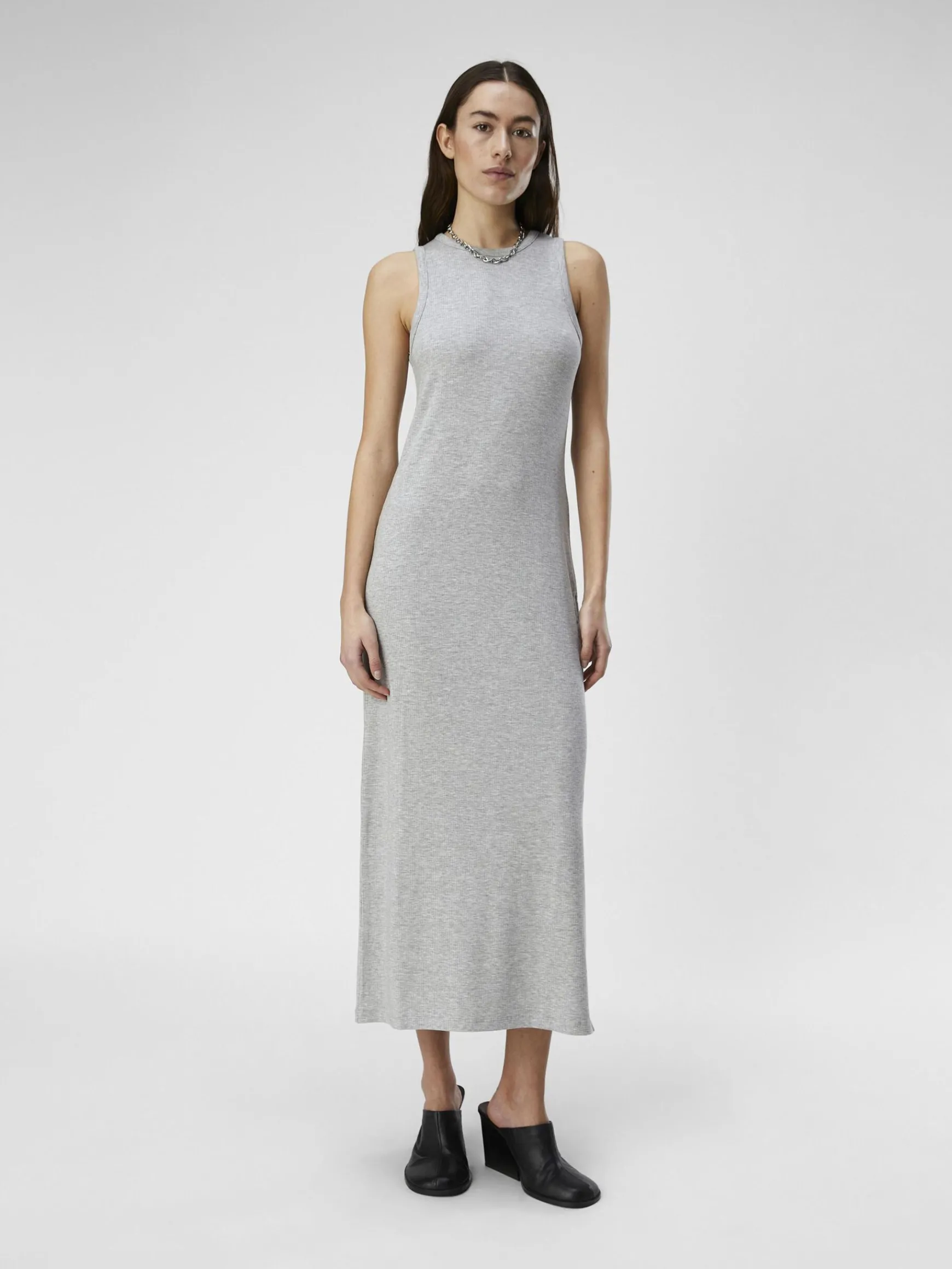 OBJECT Basic|Klänningar*RIBBAD MAXIKLÄNNING Light Grey Melange