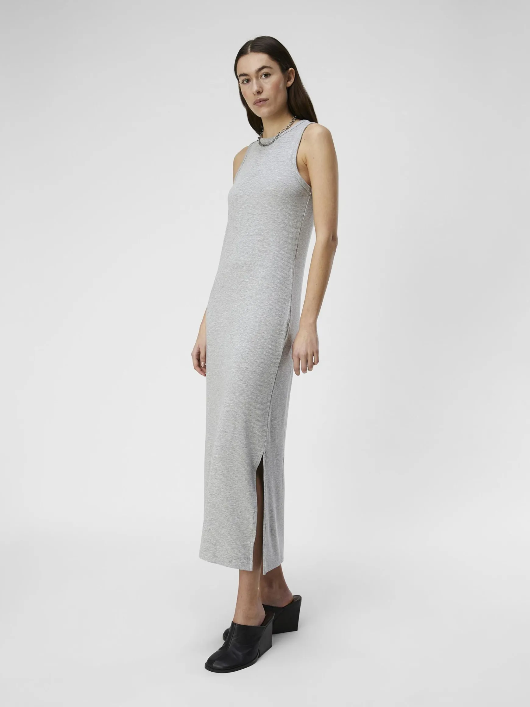 OBJECT Basic|Klänningar*RIBBAD MAXIKLÄNNING Light Grey Melange