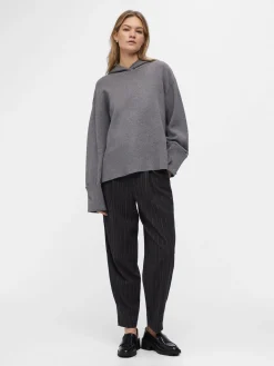 OBJECT Toppar|Stickat*STICKAD HOODIE Medium Grey Melange