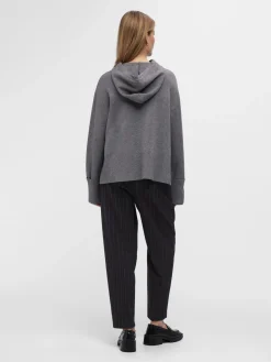 OBJECT Toppar|Stickat*STICKAD HOODIE Medium Grey Melange