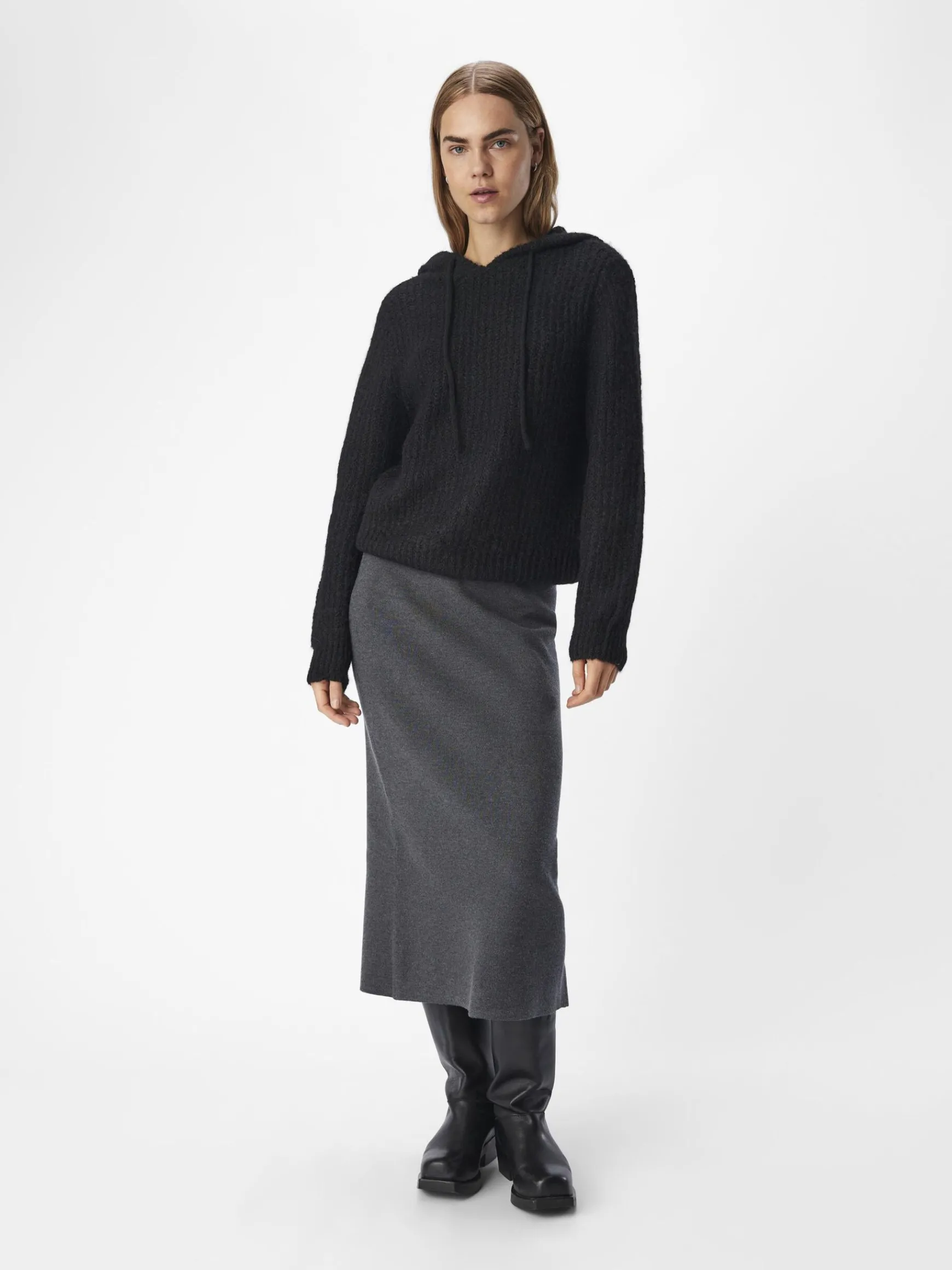 OBJECT Toppar|Stickat*STICKAD HOODIE Black