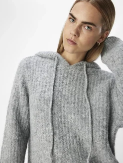 OBJECT Toppar|Stickat*STICKAD HOODIE Light Grey Melange