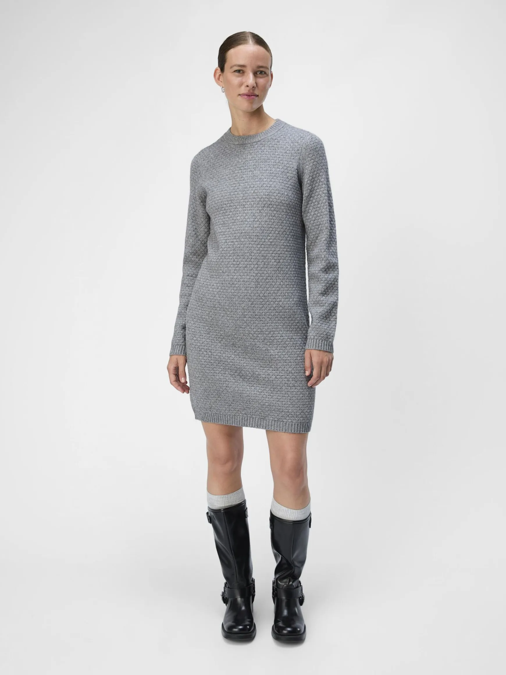 OBJECT Klänningar*STICKAD KORT KLÄNNING Medium Grey Melange
