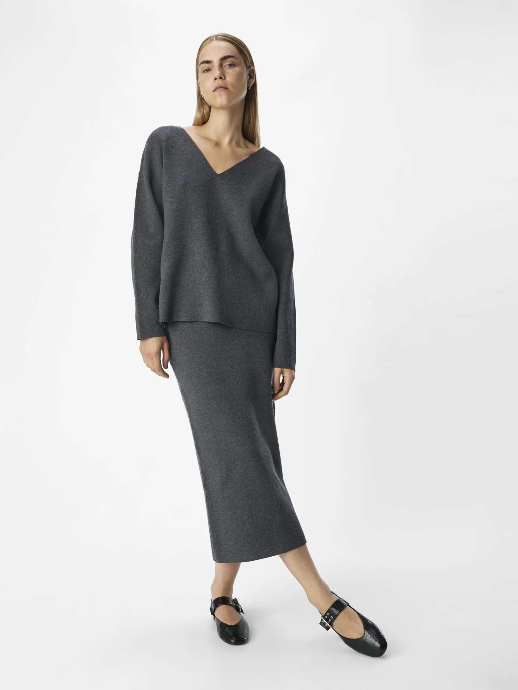 OBJECT Kjolar*STICKAD MAXIKJOL Dark Grey Melange