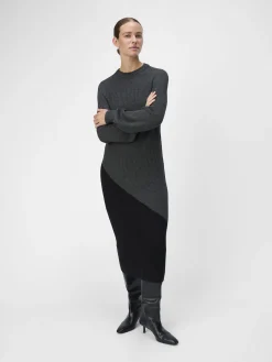 OBJECT Klänningar*STICKAD MIDIKLÄNNING Dark Grey Melange
