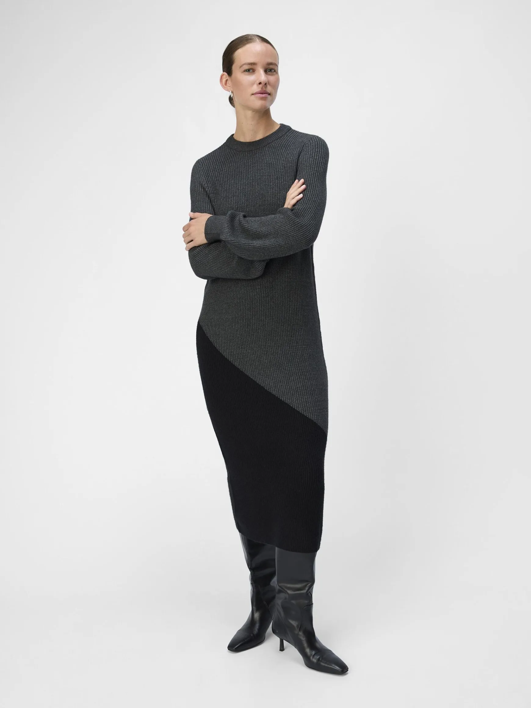 OBJECT Klänningar*STICKAD MIDIKLÄNNING Dark Grey Melange