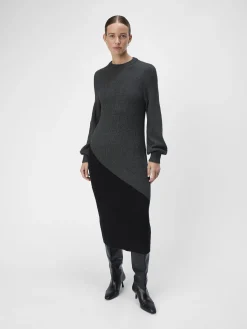 OBJECT Klänningar*STICKAD MIDIKLÄNNING Dark Grey Melange
