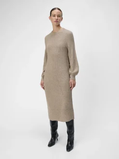 OBJECT Klänningar*STICKAD MIDIKLÄNNING Desert Taupe