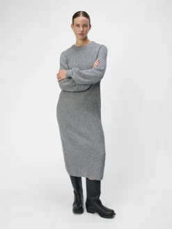 OBJECT Klänningar*STICKAD MIDIKLÄNNING Medium Grey Melange