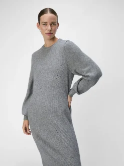 OBJECT Klänningar*STICKAD MIDIKLÄNNING Medium Grey Melange