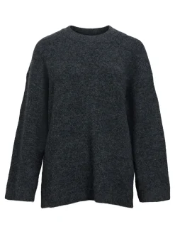 OBJECT Basic|Stickat*STICKAD TRÖJA Dark Grey Melange