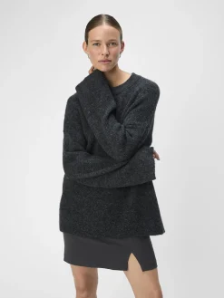 OBJECT Basic|Stickat*STICKAD TRÖJA Dark Grey Melange